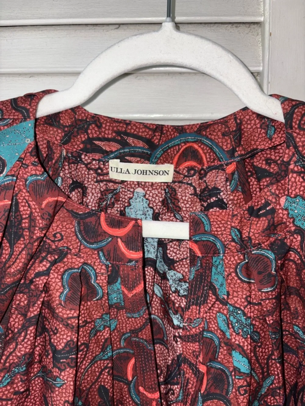 Ulla Johnson Inez Top Carmine Red Blue Printed Cotton Blouse Size 2 - Picture 4 of 7